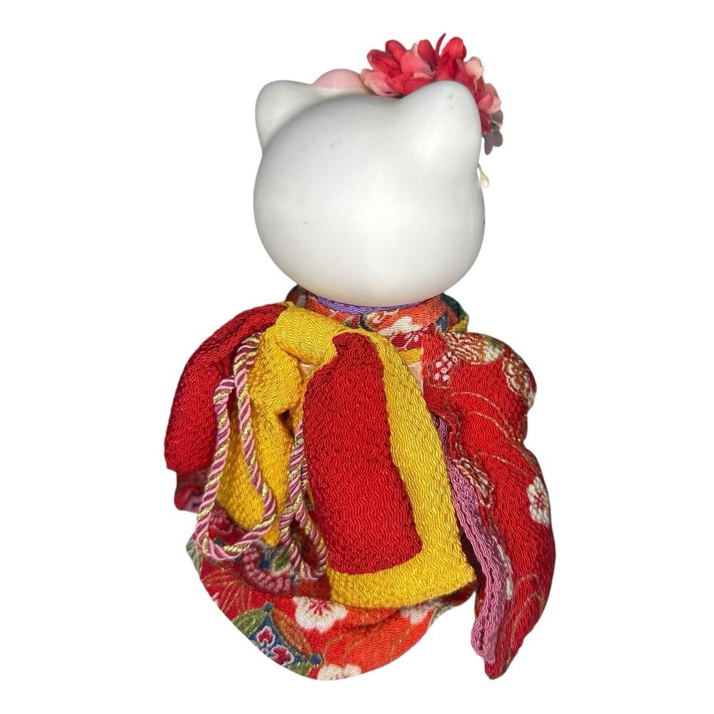 Vintage 2001 Sanrio Hello Kitty Ceramic Red Kimono Figurine Floral Japan Rare 6” - Picture 2 of 11